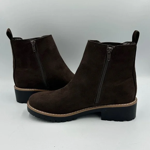 Kensie Kayla B Boot Women 8 Brown Chelsea Suede-Look Lug Sole Side Zip Ankle - Picture 7 of 10